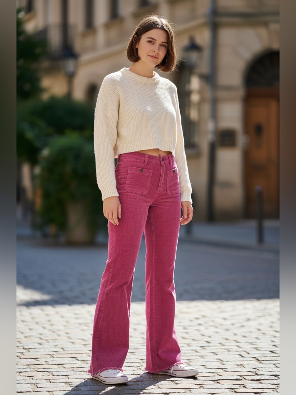 Free People Flared Stretch Corduroy Pants Sz 4 Colorful Whimsy Retro Pink